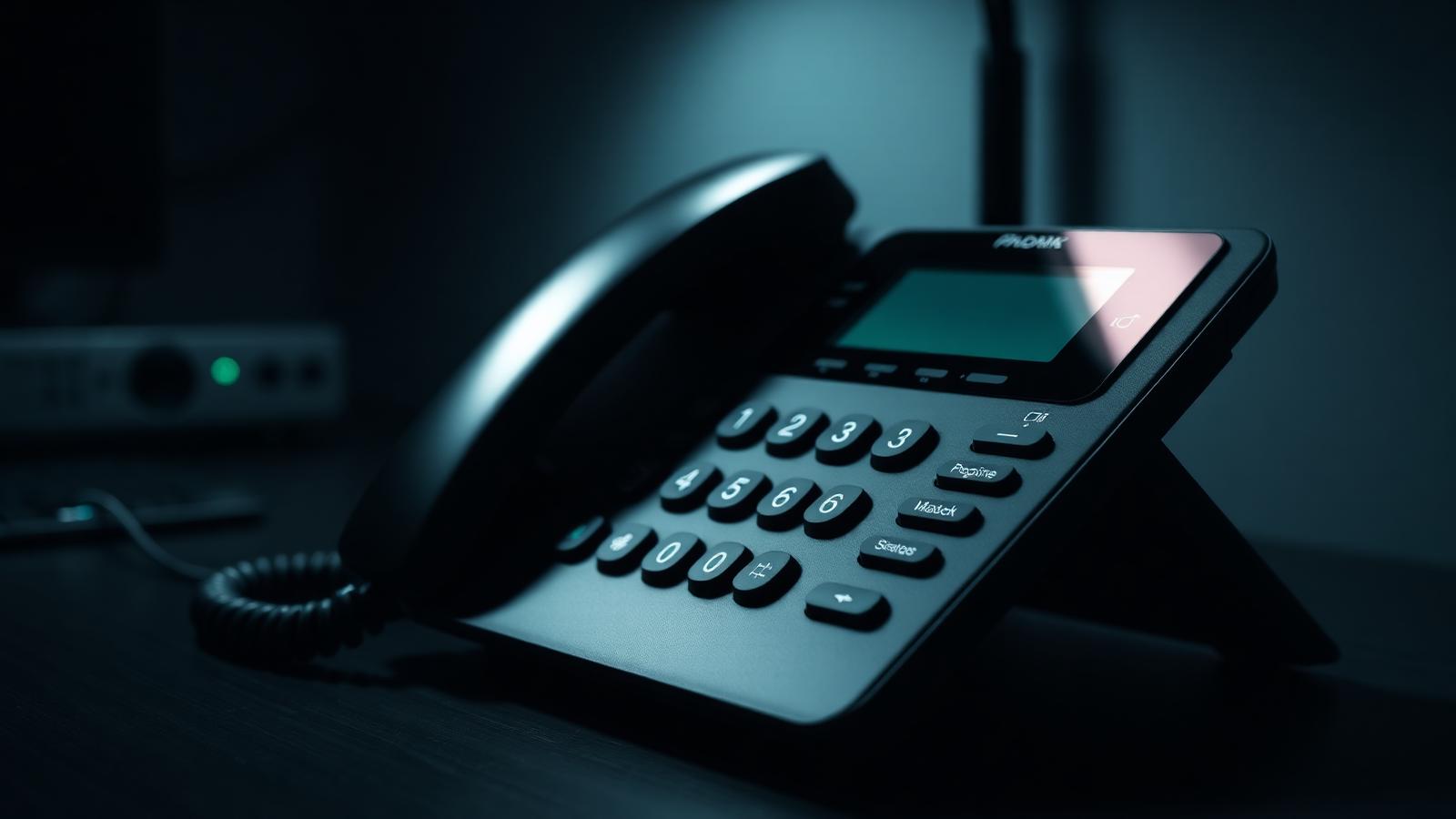 Business VoIP desk phone on an office desk